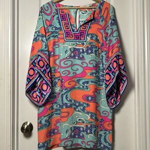Alice & Trixie 100% Silk Made in NYC Groovy Graphic Print Half Sleeve Mini Dress